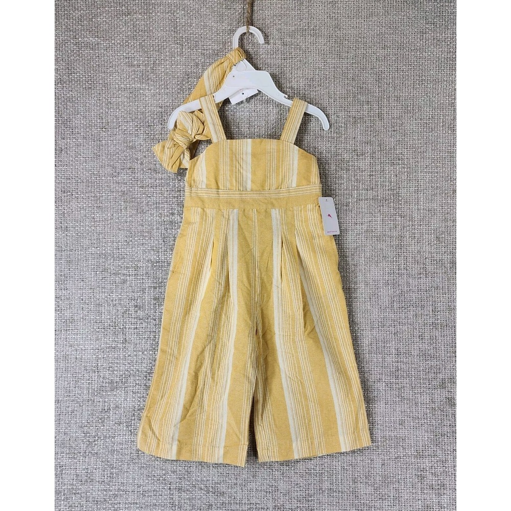Tommy Bahama‎ Linen Romper Overalls & Headband Set 12 Months Yellow Stripe NEW
